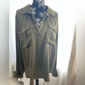 Anthropologie Slit/Open back satin blouse